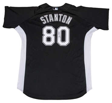 2010 Giancarlo Stanton Batting Practice Used and Signed Miami Marlins Jersey (Marlins Charity LOA & Beckett) 